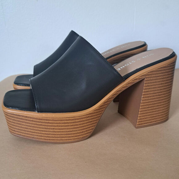 Sun + Stone Marlenne Slip On Black Platform Dress Sandals Women's 7.5 - Picture 2 of 7